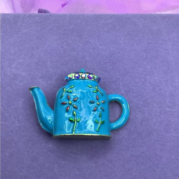 Enamel Blue Kettle brooch - Picture 2 of 3